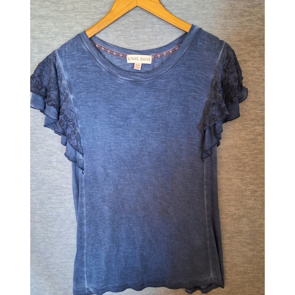 Knox Rose Short Sleeve Ruffle Top Blouse Womens XXL Plus Lace Travel Vacay Adult